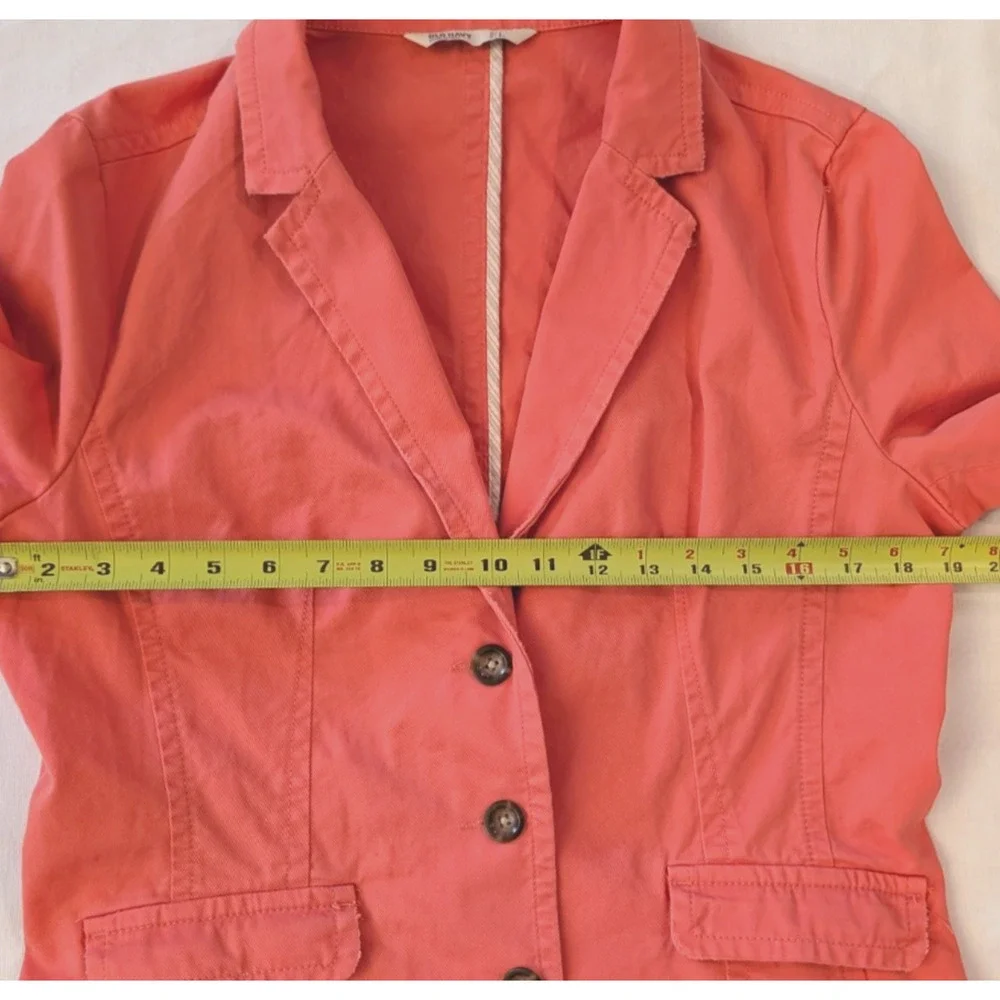 Old Navy Womens Large Coral Cotton Blazer 3/4 Sleeve 3 Button Jacket L - Picture 6 of 11